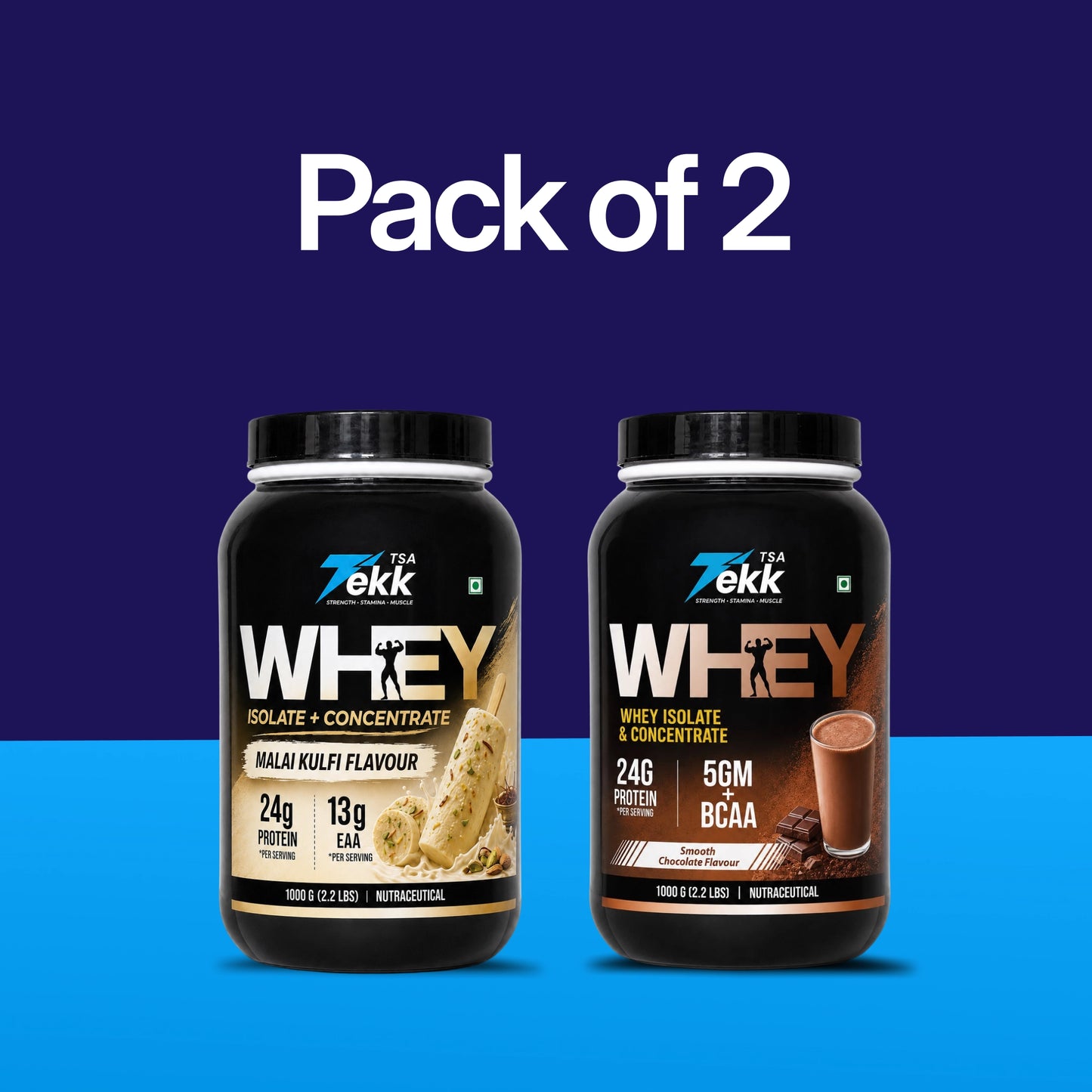 French Vanilla + Smooth Chocolate Whey 24G Protein Combo - Pack of 2