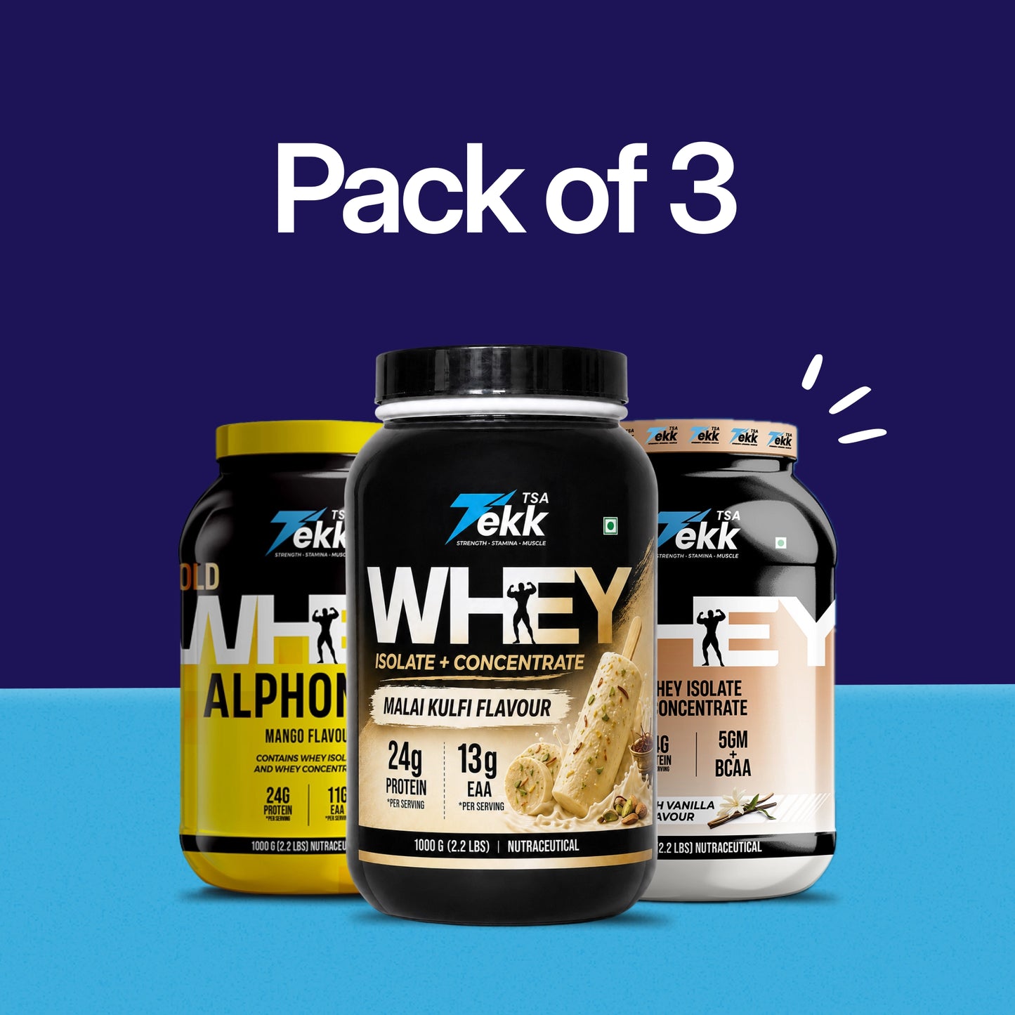 TSA TEKK Whey 24g Protein – Pack of 3 Multi-flavour